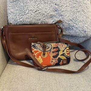 Spartina 449 Brown and Floral Crossbody Bag Duo